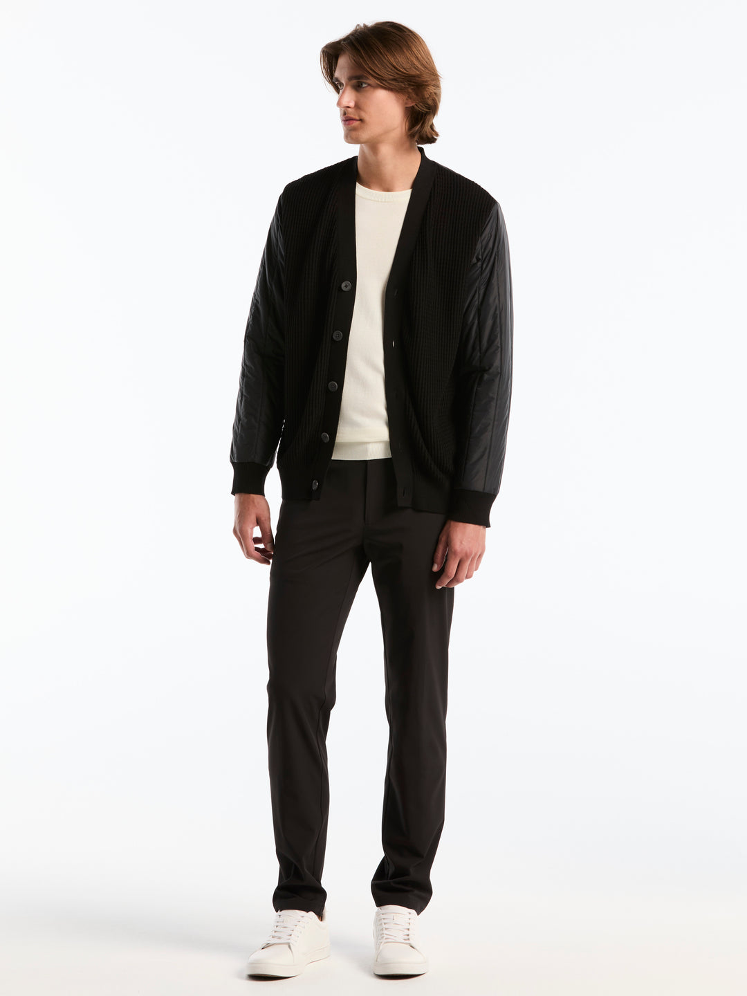 Long Sleeve Cotton Modal Button Cardigan (Black) 