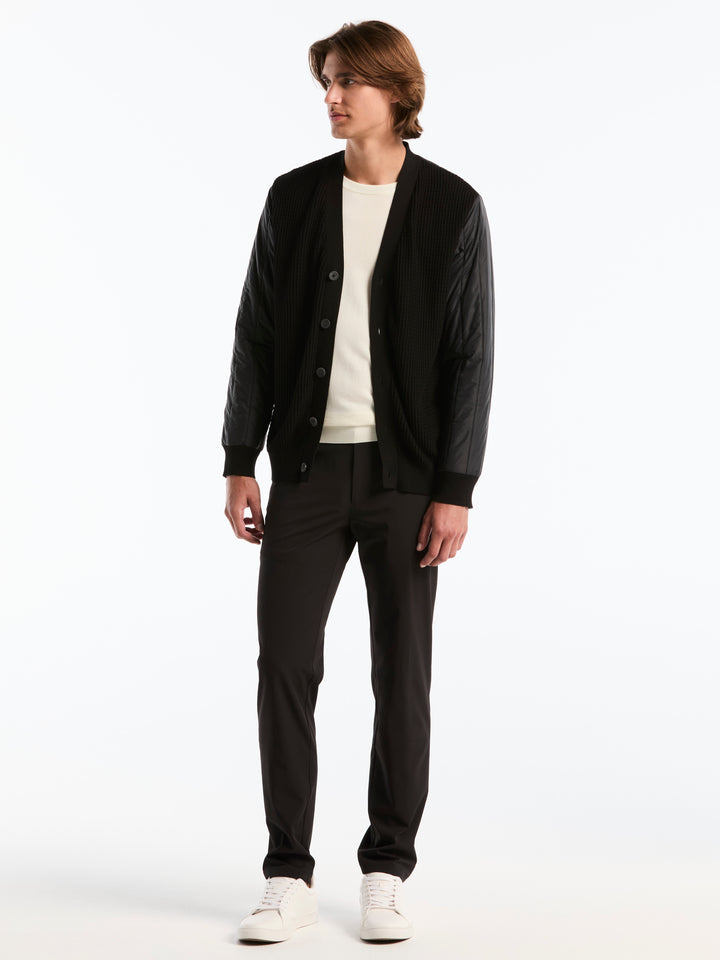 Long Sleeve Cotton Modal Button Cardigan (Black) 