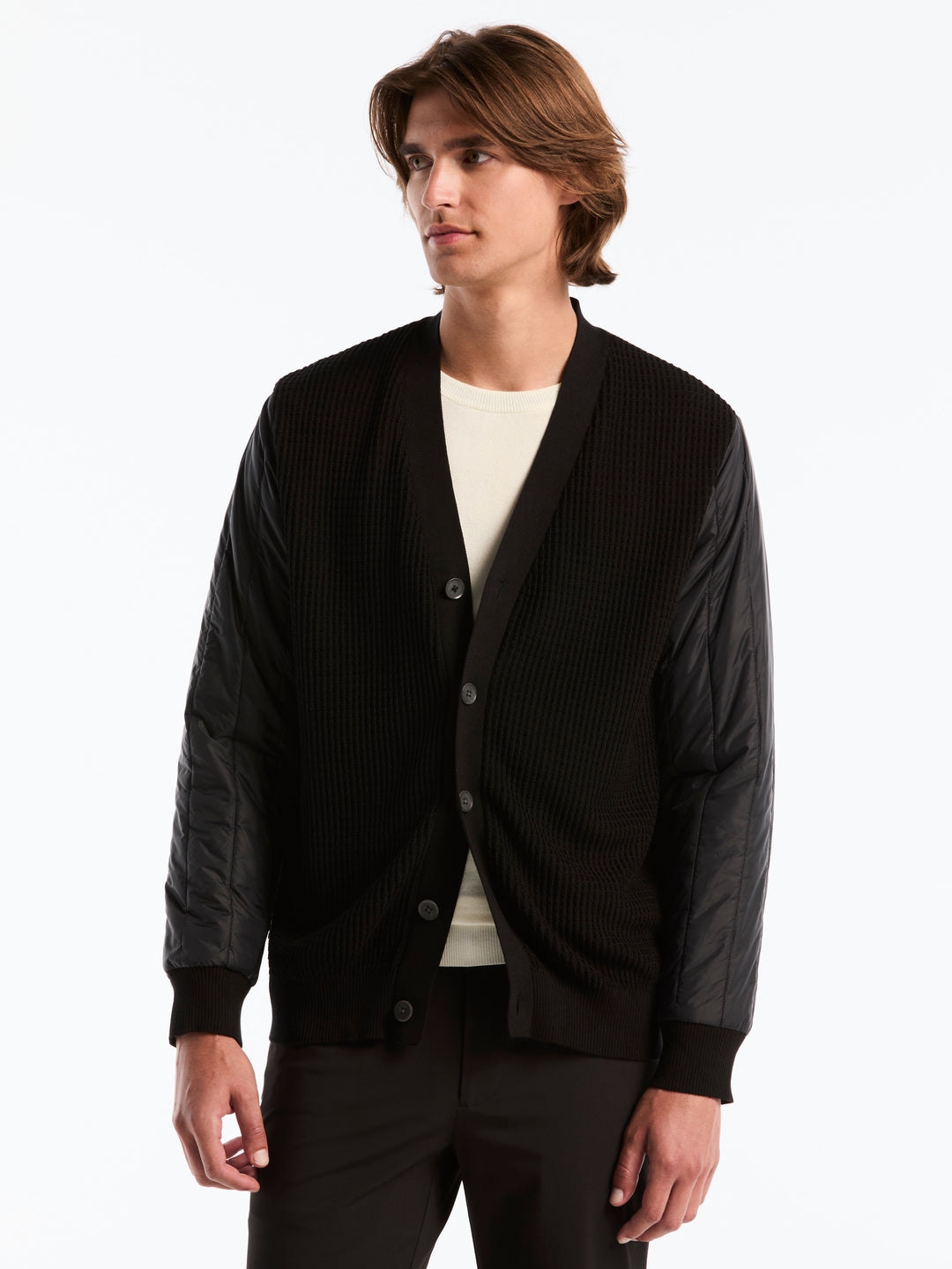 Long Sleeve Cotton Modal Button Cardigan (Black) 
