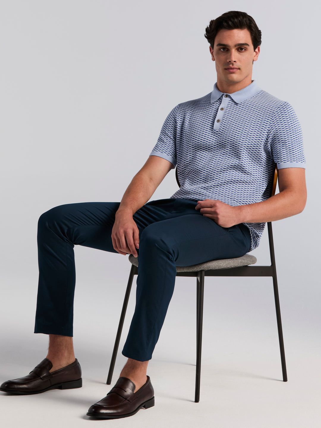 Cotton Modal Geo Polo Sweater (Kentucky Blue) 