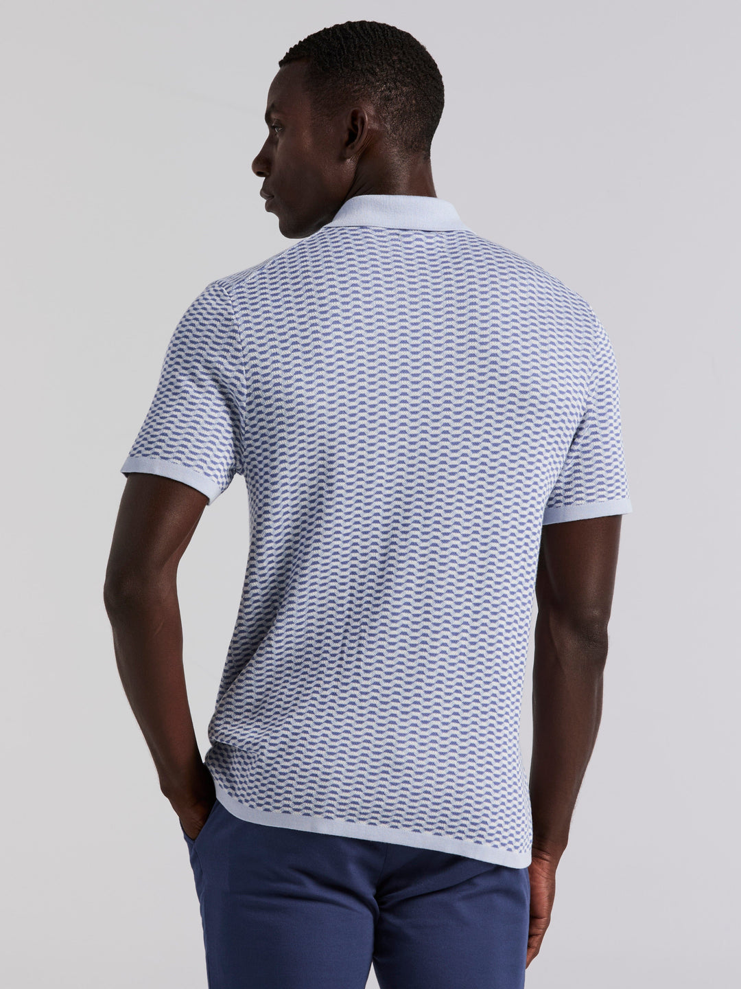 Cotton Modal Geo Polo Sweater (Kentucky Blue) 