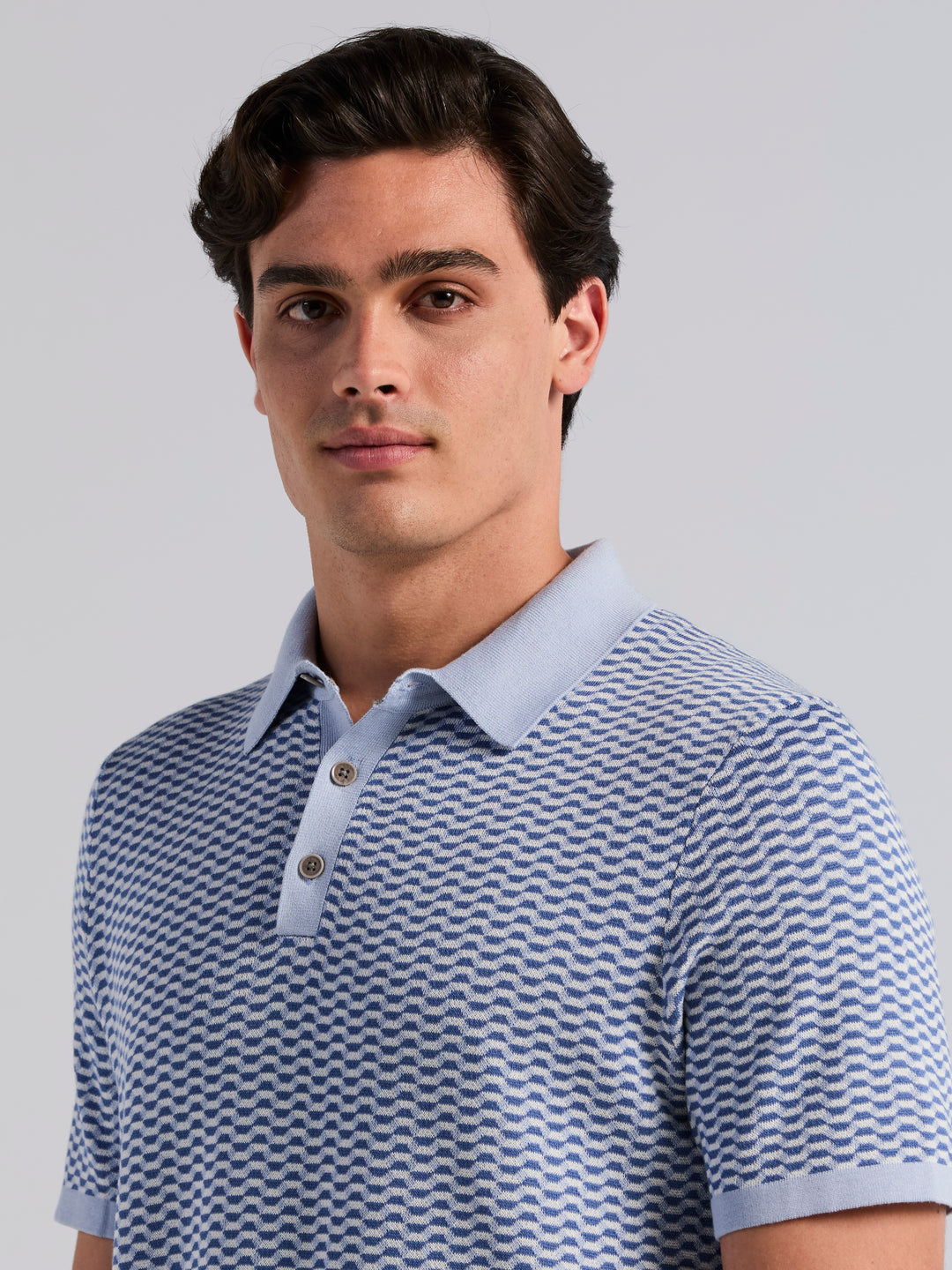 Cotton Modal Geo Polo Sweater (Kentucky Blue) 