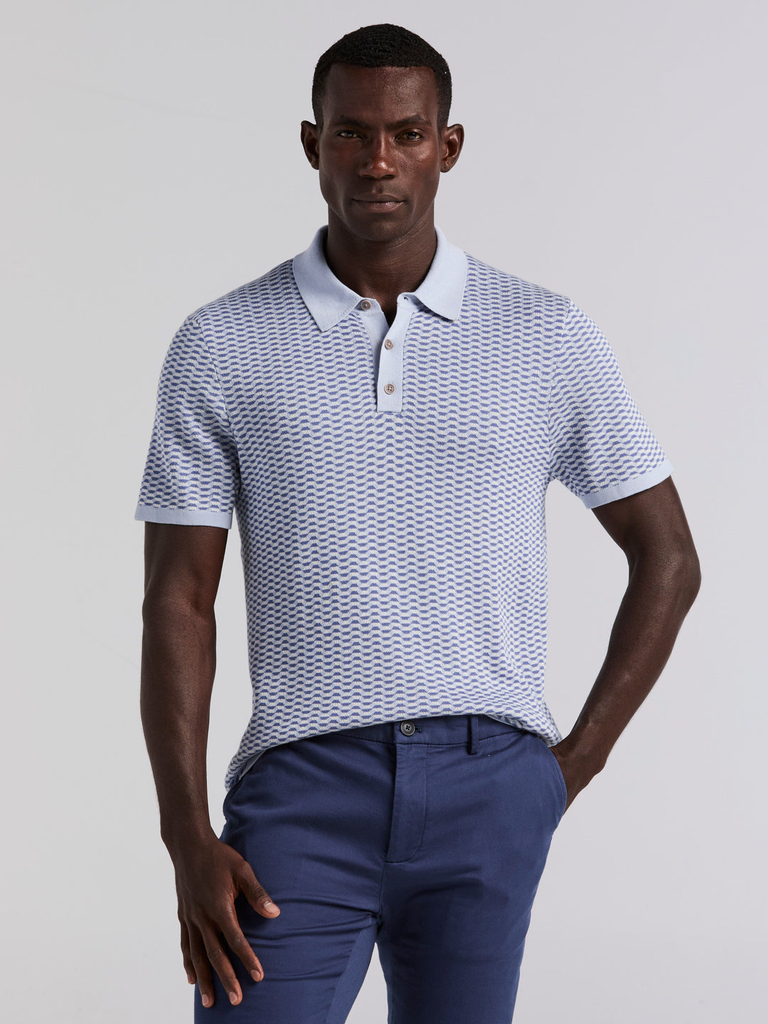 Cotton Modal Geo Polo Sweater (Kentucky Blue) 