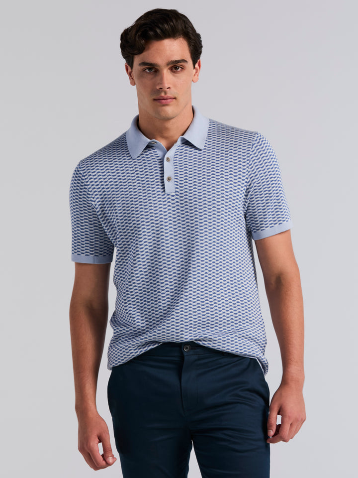 Cotton Modal Geo Polo Sweater (Kentucky Blue) 