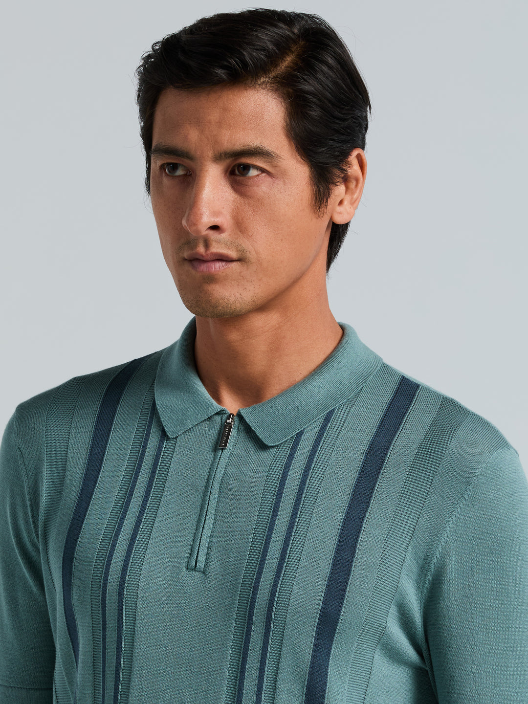 Cotton Modal Stripe Polo Sweater (Arctic) 