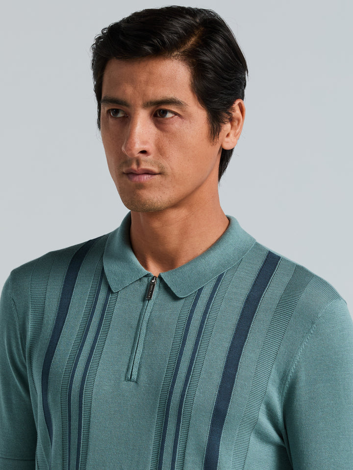Cotton Modal Stripe Polo Sweater (Arctic) 