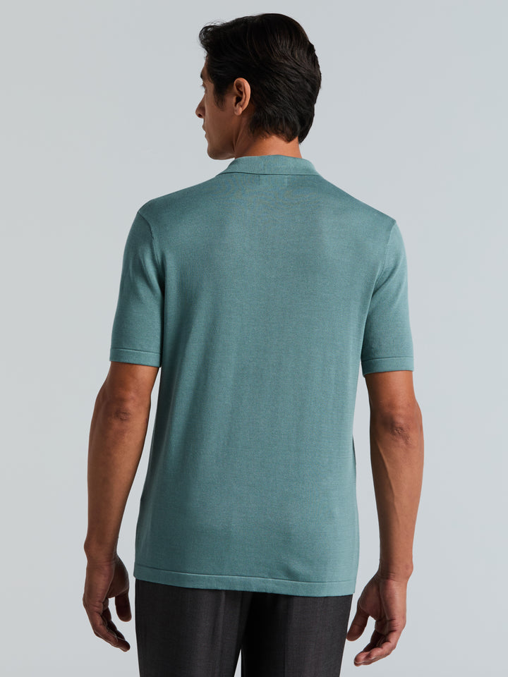 Cotton Modal Stripe Polo Sweater (Arctic) 