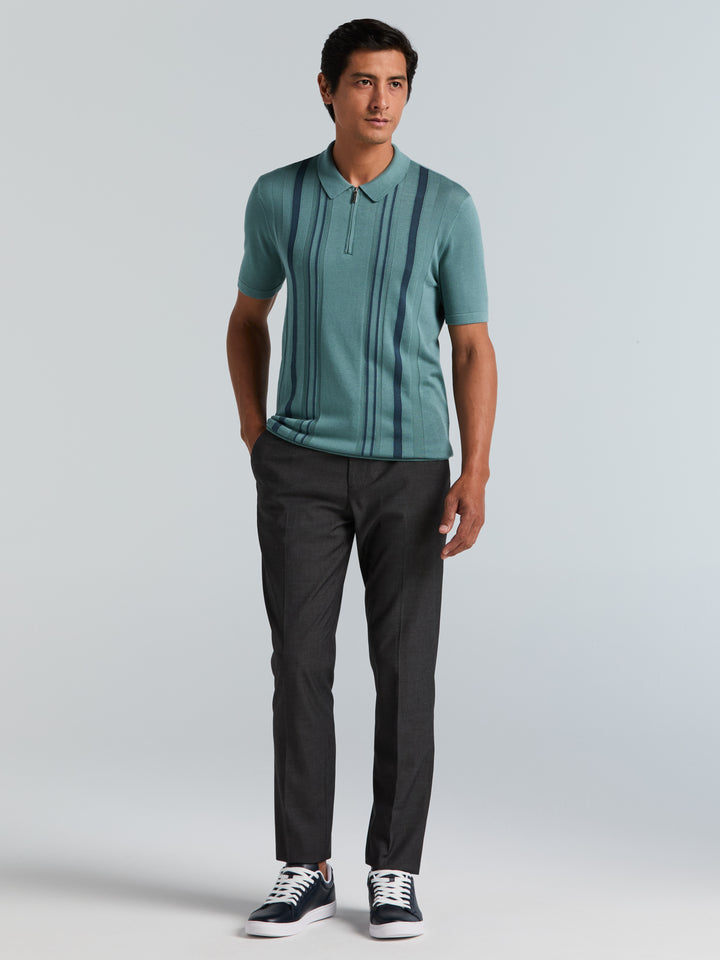 Cotton Modal Stripe Polo Sweater (Arctic) 