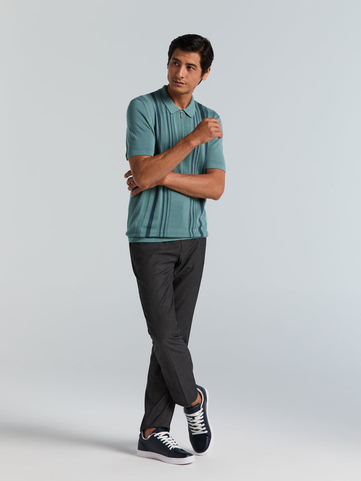 Cotton Modal Stripe Polo Sweater (Arctic) 
