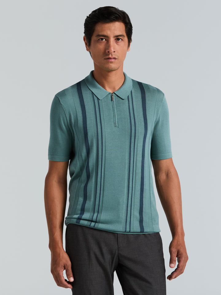 Cotton Modal Stripe Polo Sweater (Arctic) 