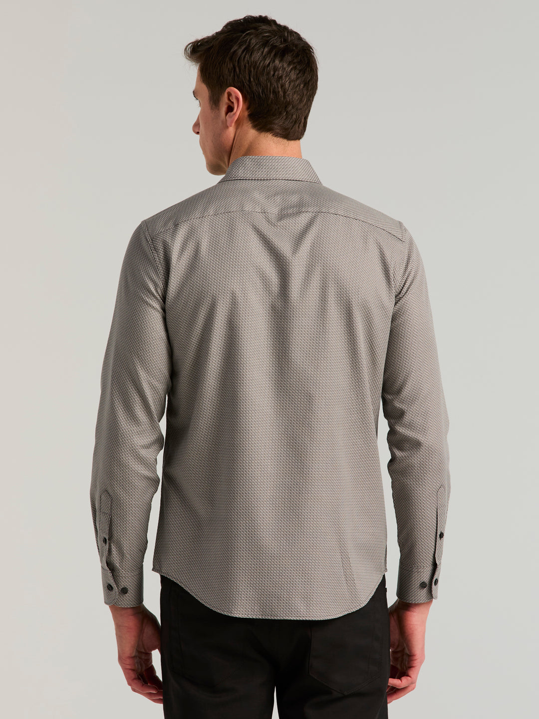 Short Sleeve Cotton Ombre Square Dobby Shirt (Black) 