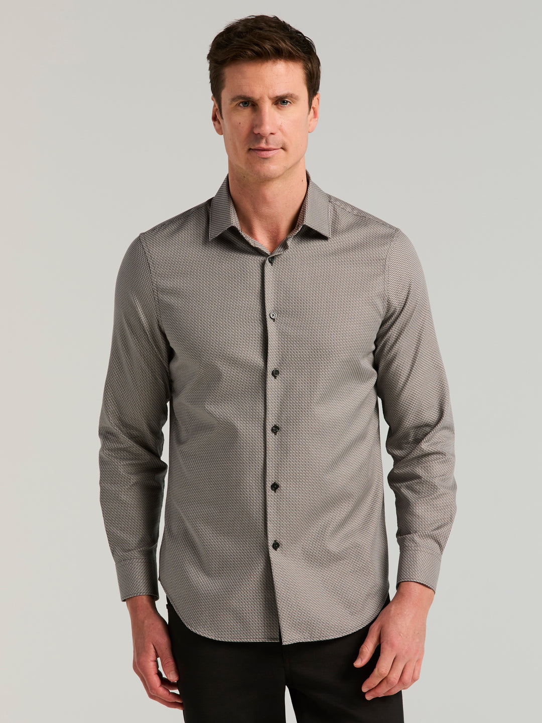 Short Sleeve Cotton Ombre Square Dobby Shirt (Black) 