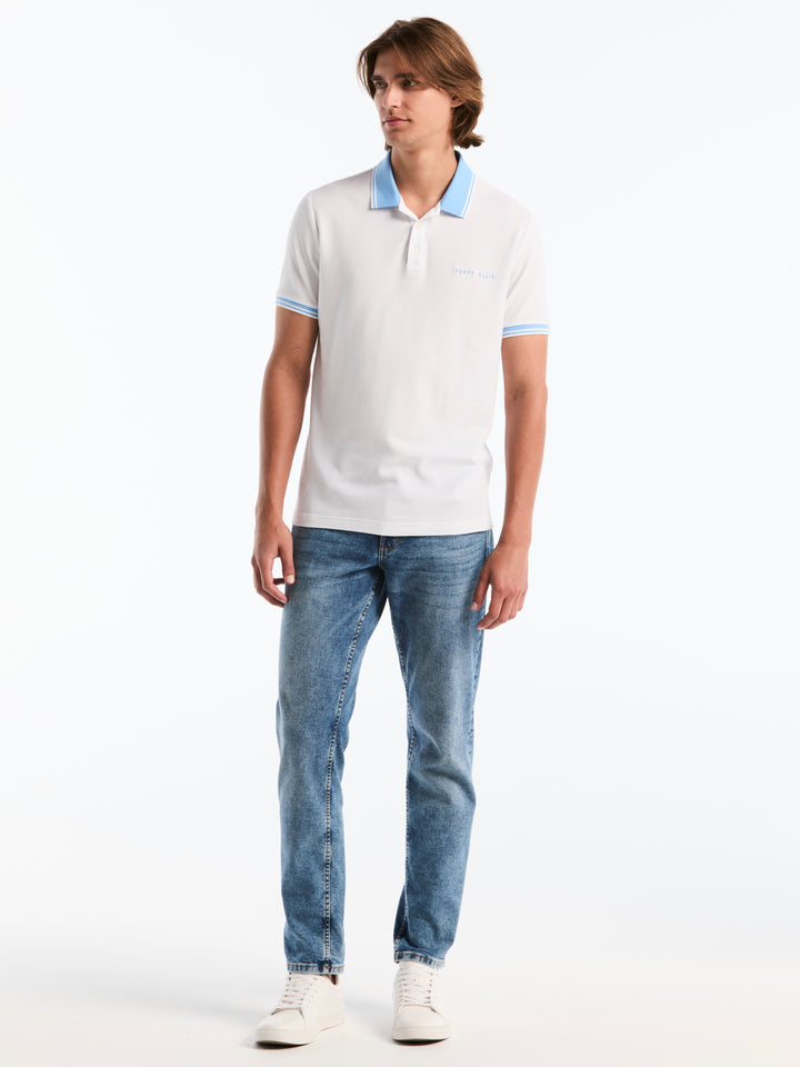 Pique Cotton Polo Shirt Argentina Edition  (Bright White) 