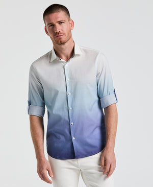 Cotton Slub Ombre Print Untucked Shirt (Blue Depths) 