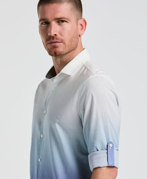 Cotton Slub Ombre Print Untucked Shirt (Blue Depths) 