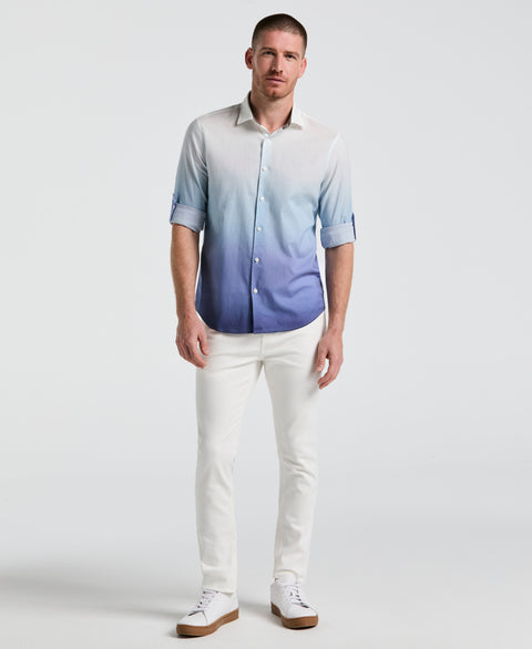 Cotton Slub Ombre Print Untucked Shirt (Blue Depths) 