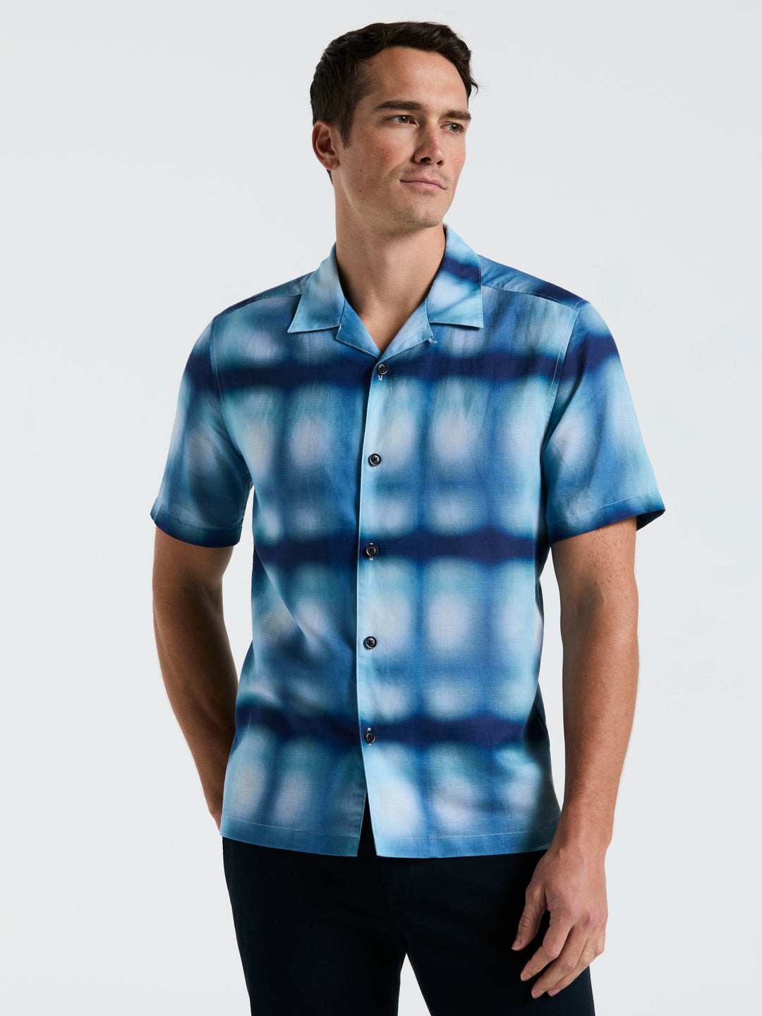 Cotton Slub Plaid Print Shirt (Bleached Denim) 