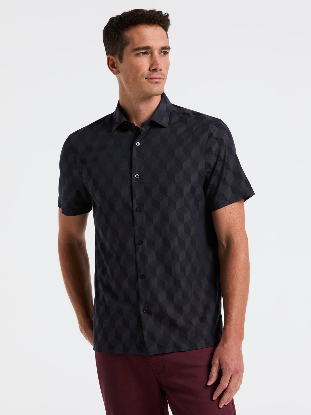 Cube Geo Jacquard Short Sleeve Shirt (Dark Sapphire) 