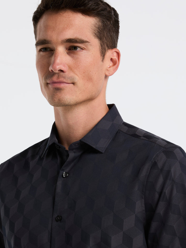 Cube Geo Jacquard Short Sleeve Shirt (Dark Sapphire) 