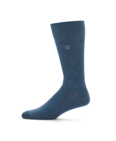 Textured Argyle Logo Crew Socks (Vintage Indigo) 