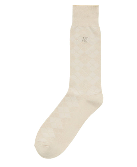 Textured Argyle Logo Crew Socks (Silver Birch) 