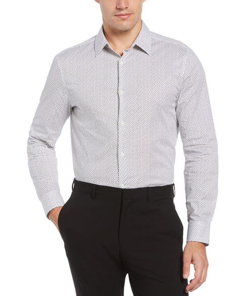 Ditsy Floral Print Stretch Shirt with Collar Stays Bright White Perry Ellis