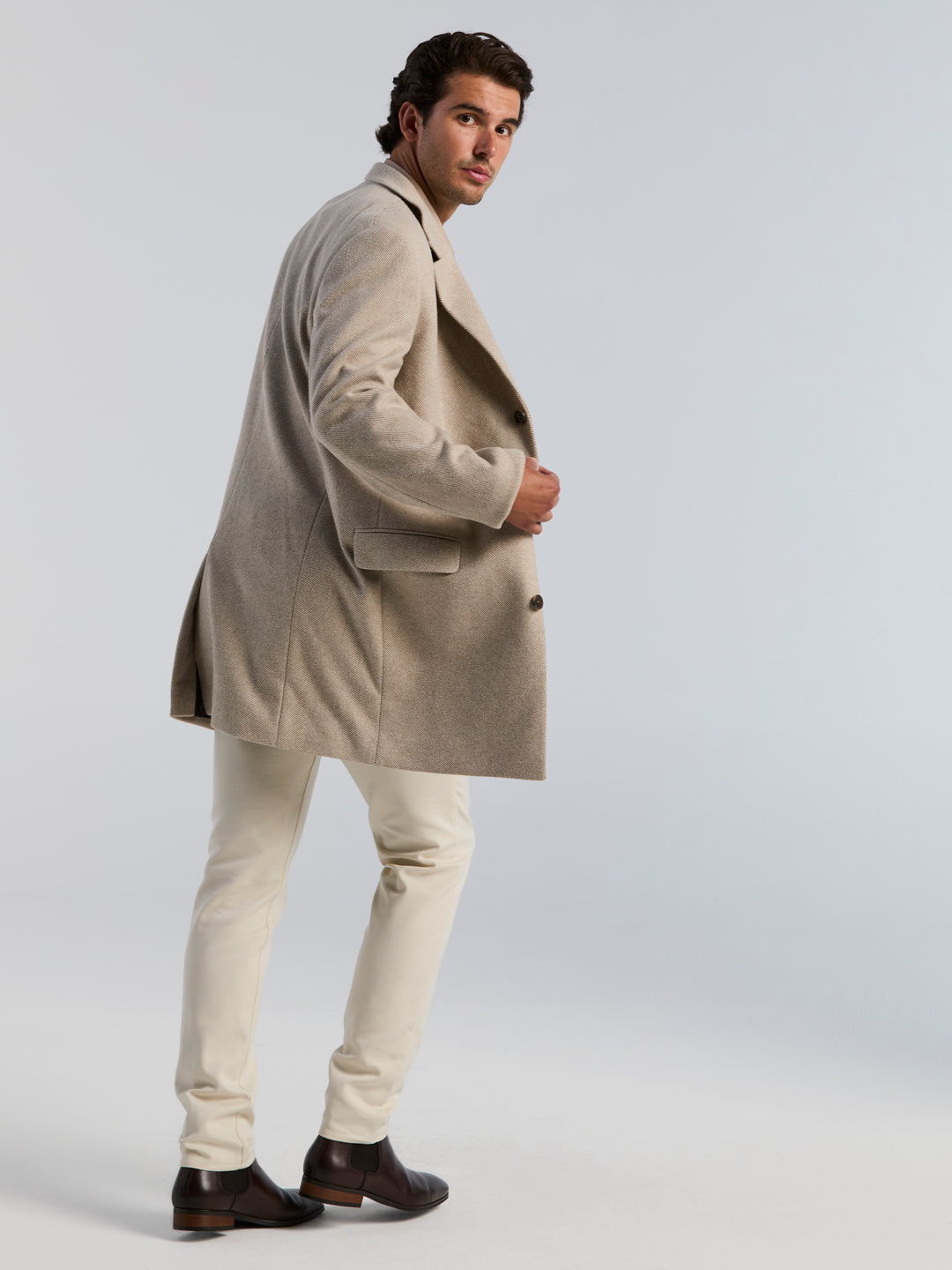 Dobby 3-Button Chesterfield Coat (Alpaca Heather) 