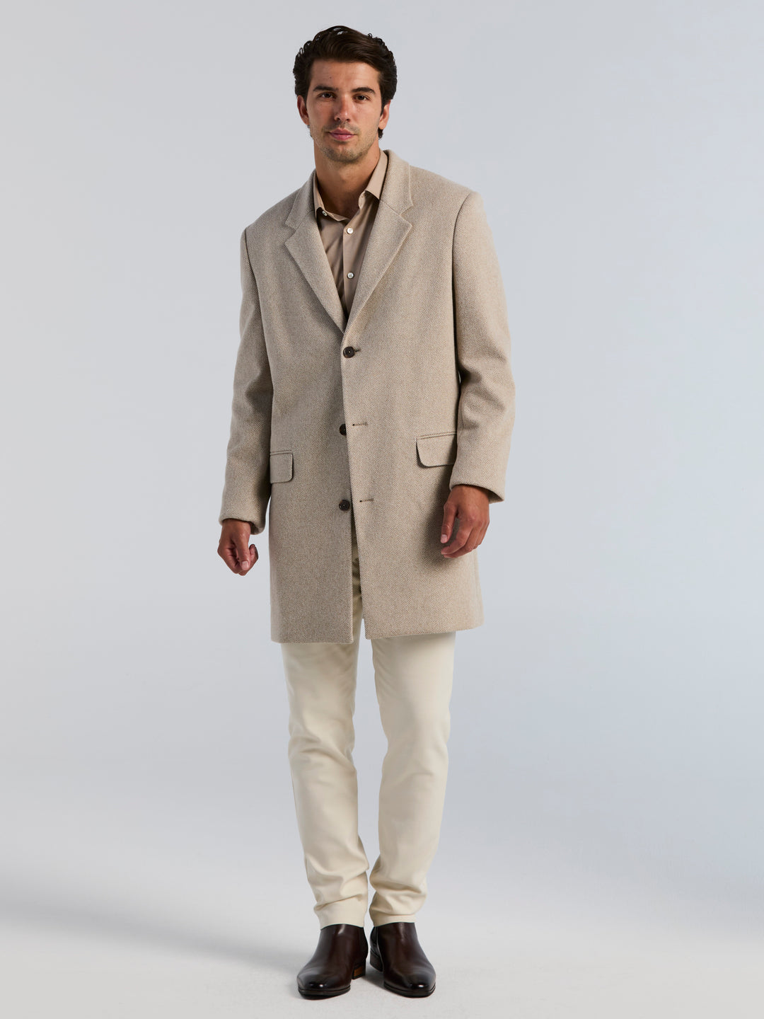 Dobby 3-Button Chesterfield Coat (Alpaca Heather) 