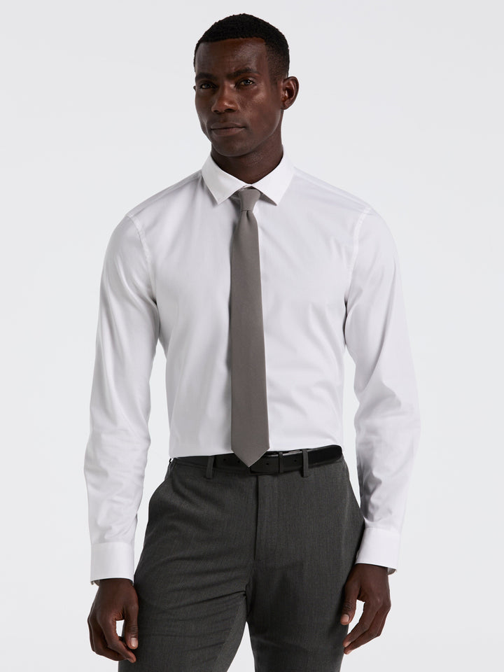 Dobby Cotton Stretch Slim Fit Shirt (Bright White) 