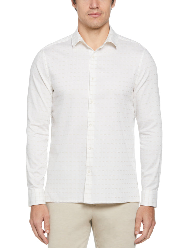 Dobby Perry Plaid Pattern Shirt (Bright White) 