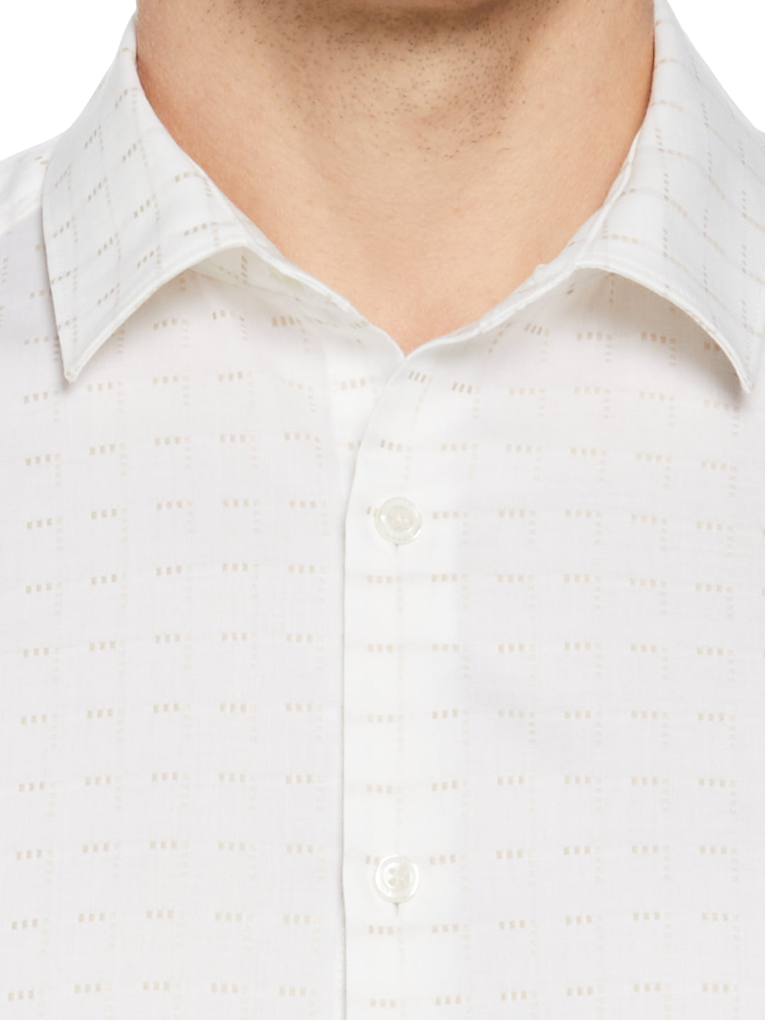 Dobby Perry Plaid Pattern Shirt (Bright White) 