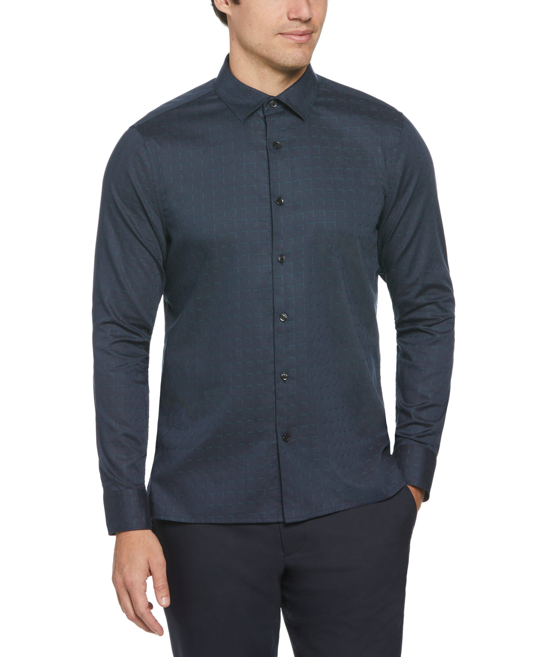Dobby Perry Print Plaid Shirt (Dark Sapphire) 
