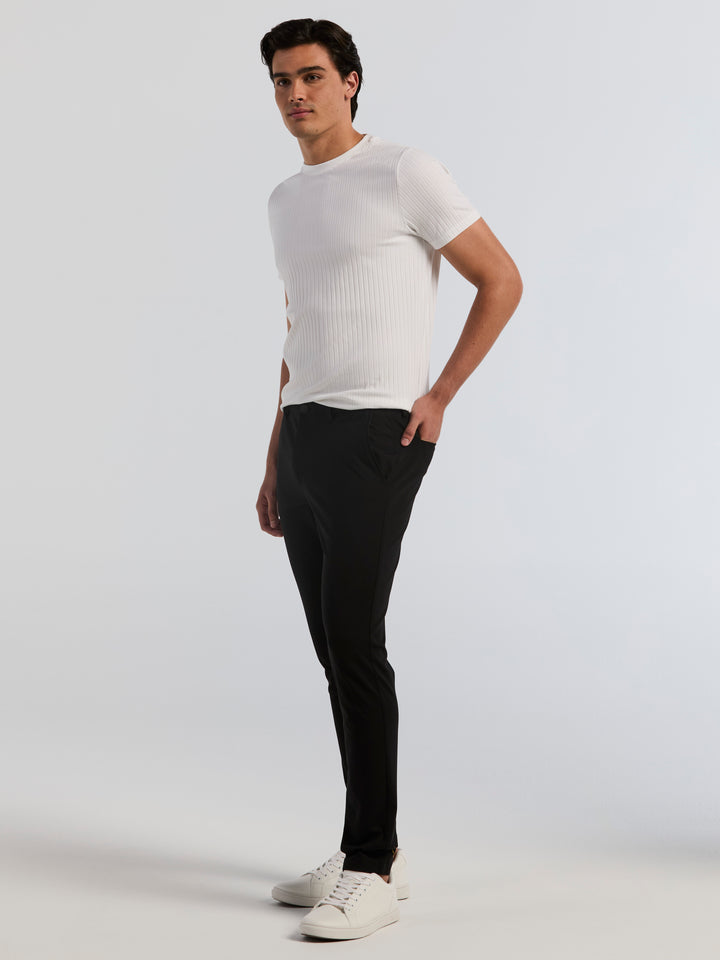 Double Knit Slim Tapered Flat Front Chino (Black) 