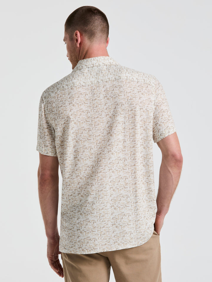 EcoVero™ Brushstroke Print Camp Collar Shirt (Bright White) 