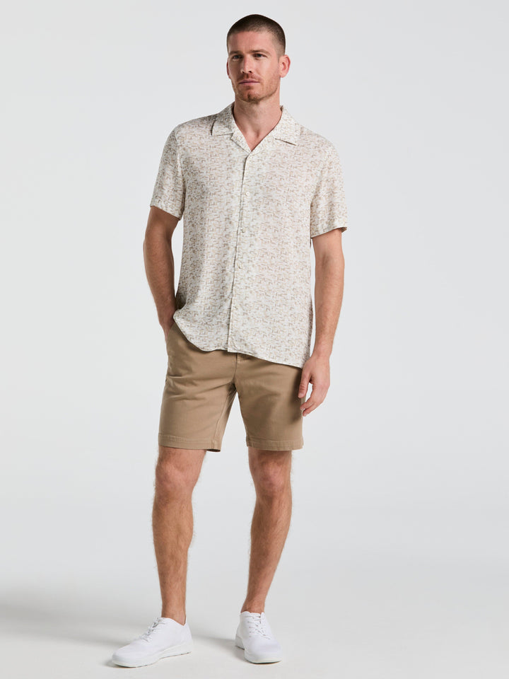 EcoVero™ Brushstroke Print Camp Collar Shirt (Bright White) 