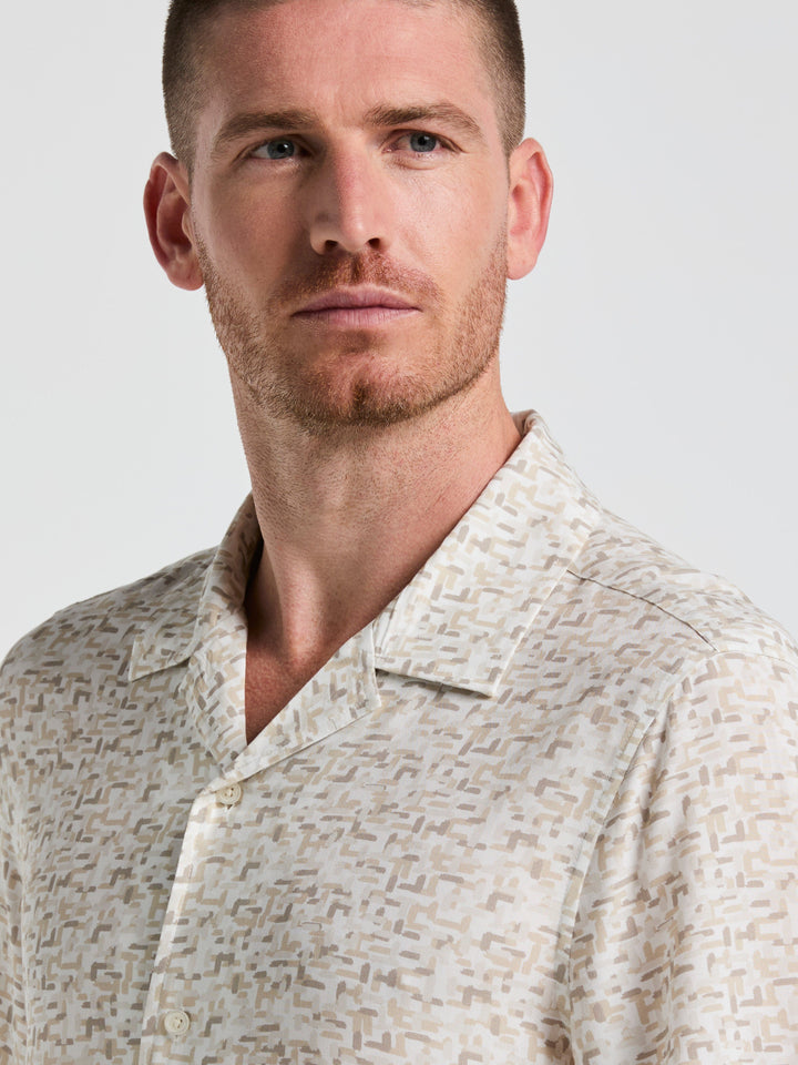 EcoVero™ Brushstroke Print Camp Collar Shirt (Bright White) 