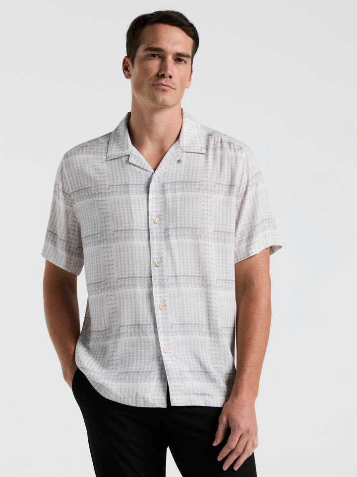 EcoVero™ Camp Collar Textured Print Shirt (Bright White) 