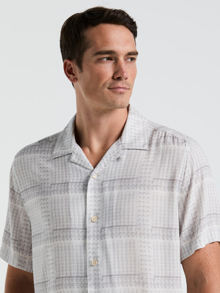 EcoVero™ Camp Collar Textured Print Shirt (Bright White) 