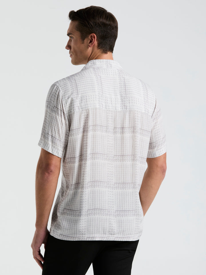 EcoVero™ Camp Collar Textured Print Shirt (Bright White) 