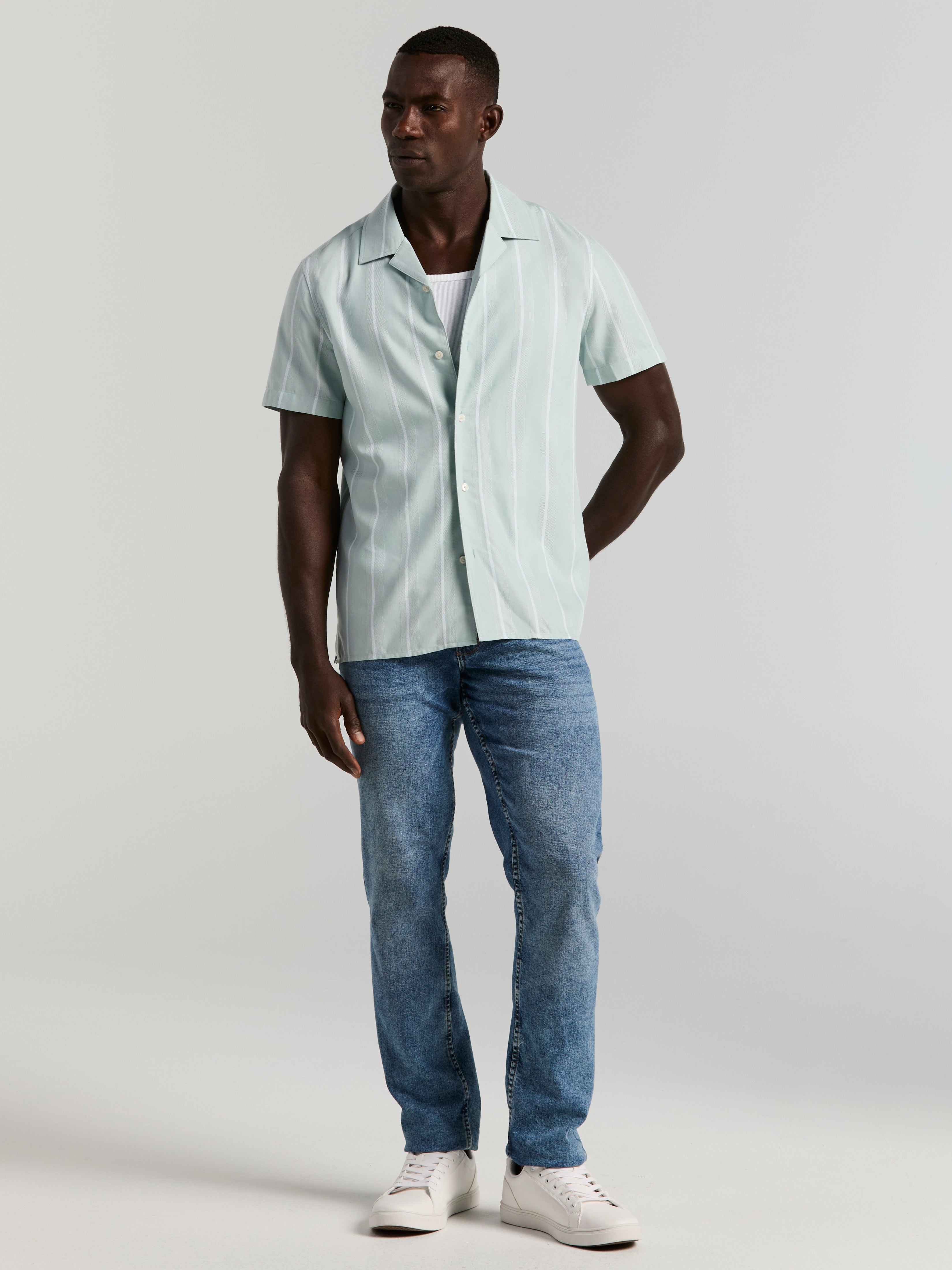 EcoVero™ Striped Camp Collar Shirt – Perry Ellis