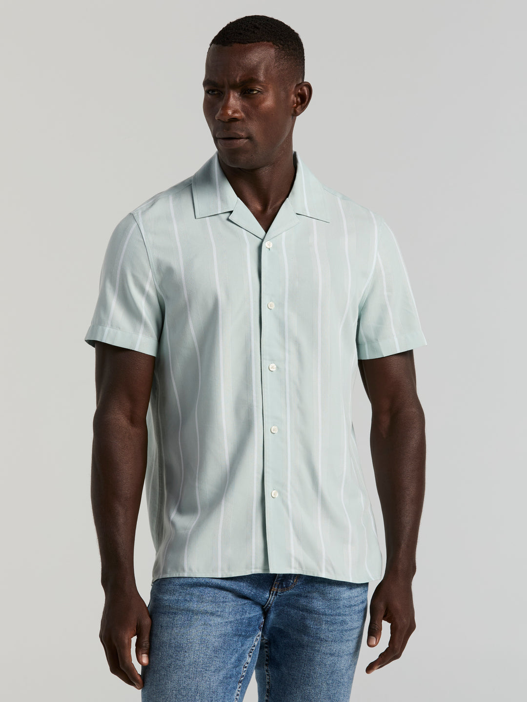 EcoVero™ Striped Camp Collar Shirt (Cloud Blue) 