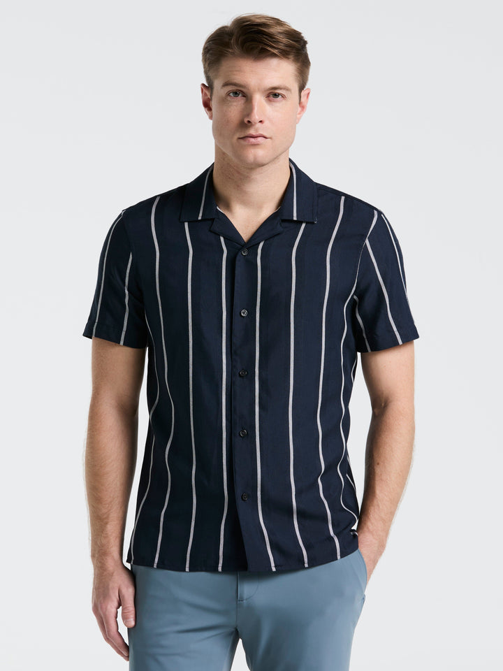 EcoVero™ Striped Camp Collar Shirt (Dark Sapphire) 