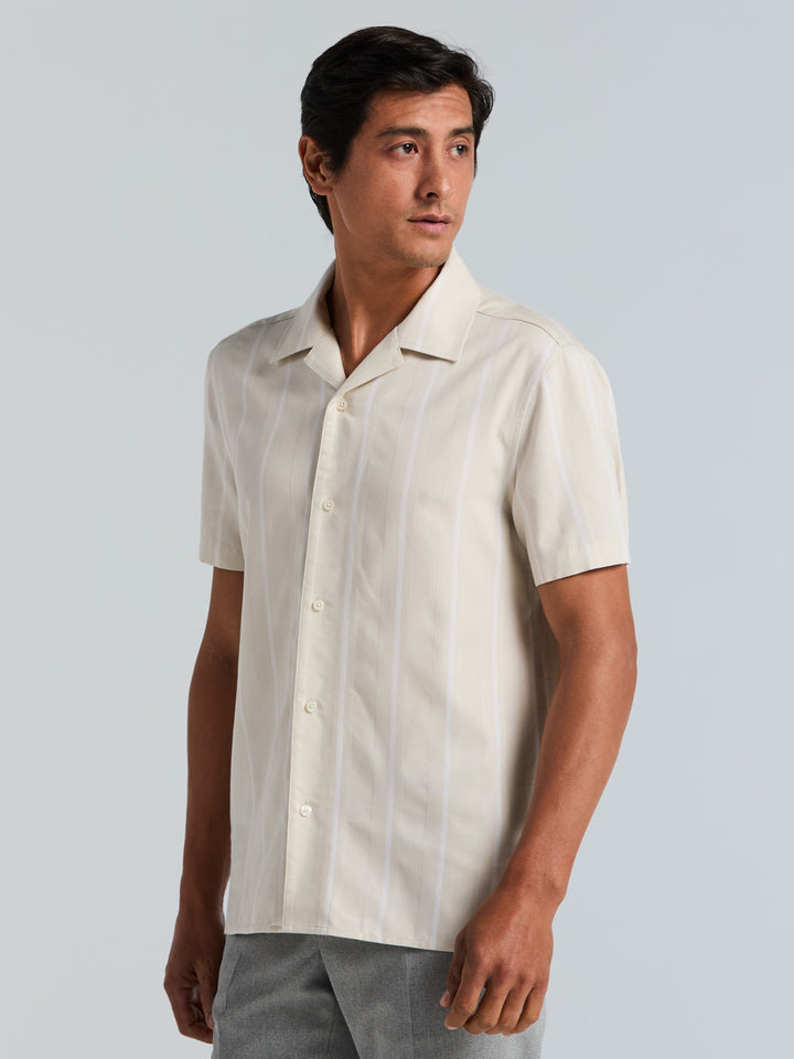 EcoVero™ Striped Camp Collar Shirt (Silver Birch) 