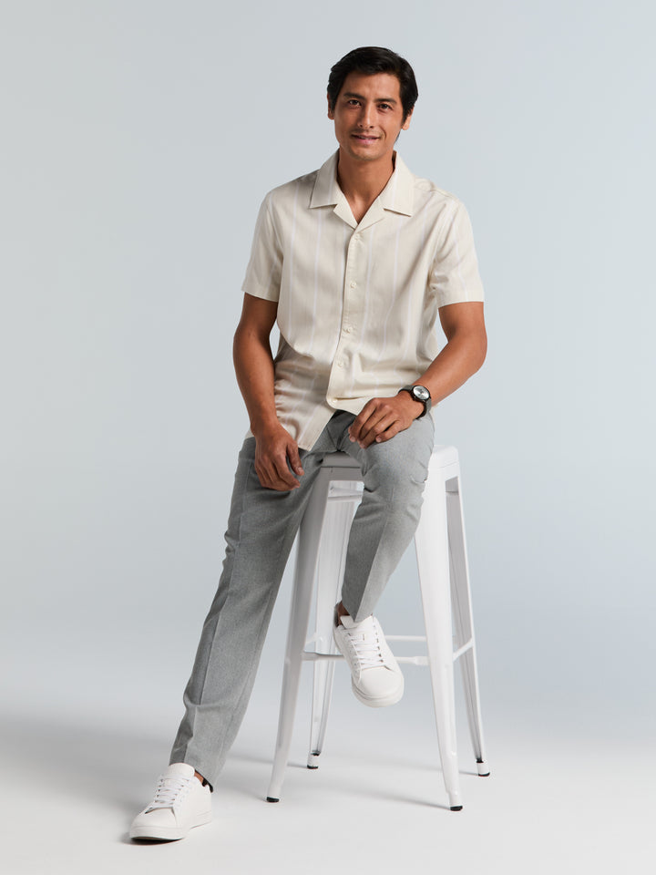 EcoVero™ Striped Camp Collar Shirt (Silver Birch) 