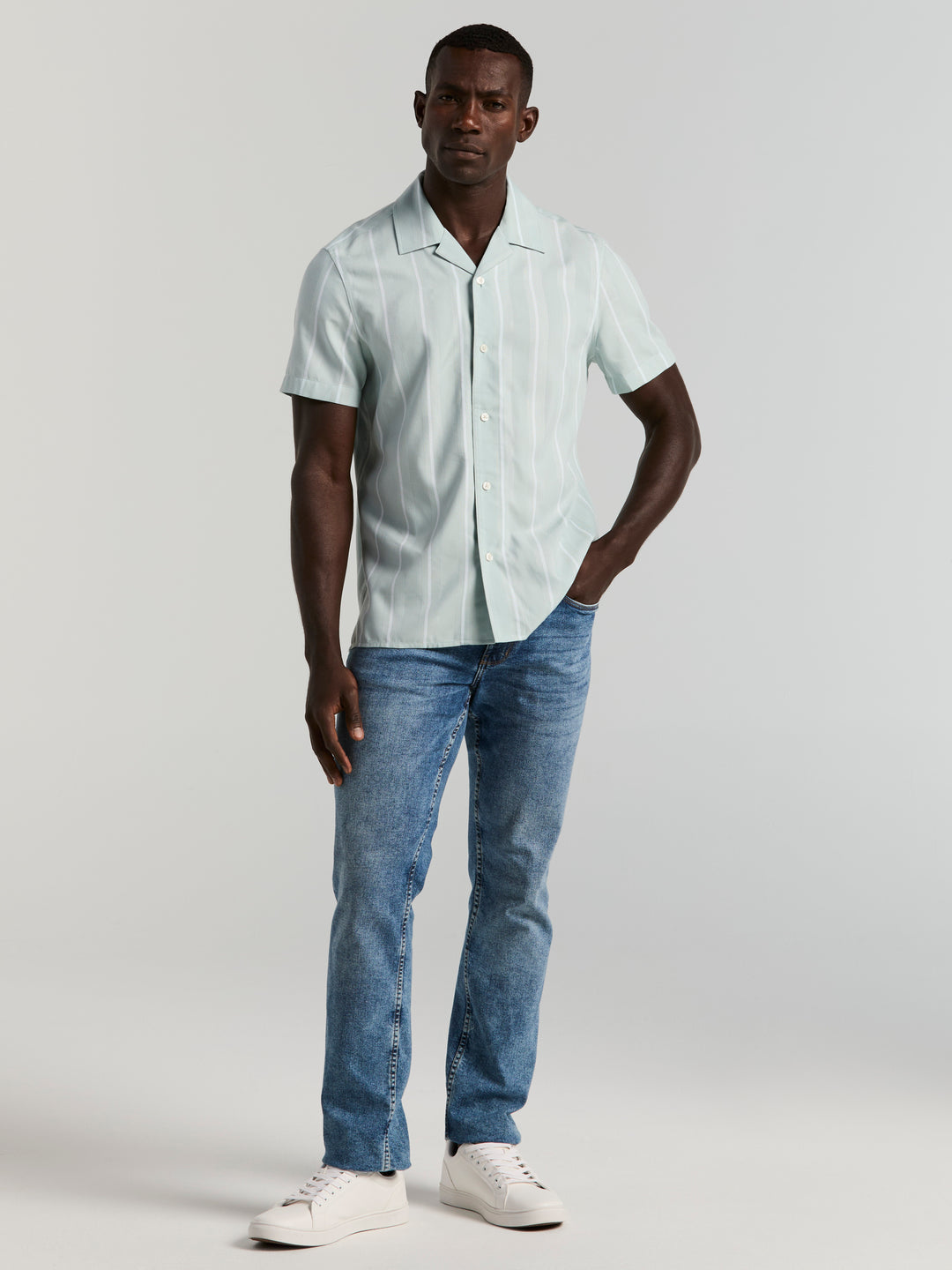 EcoVero™ Striped Camp Collar Shirt (Cloud Blue) 
