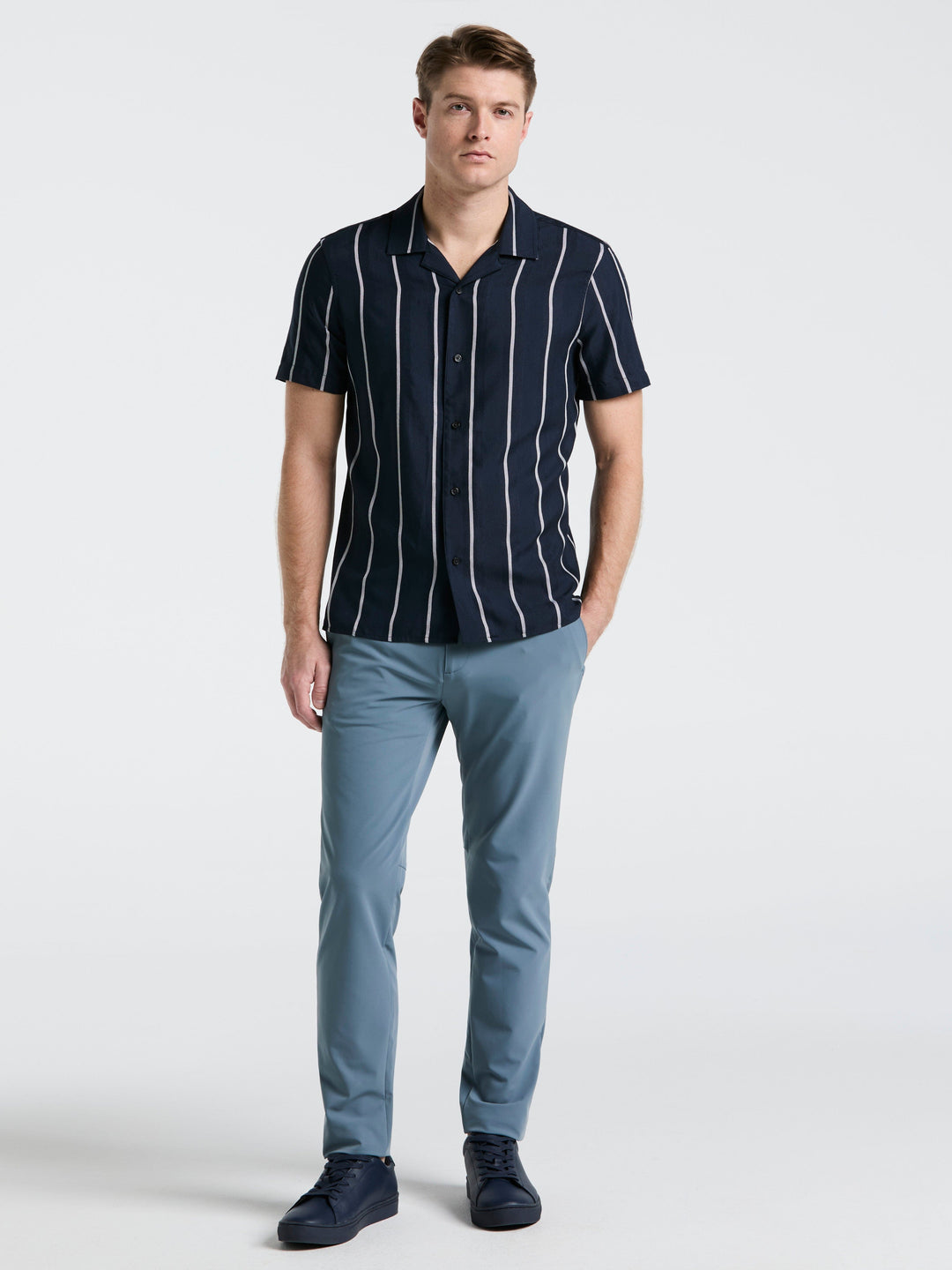 EcoVero™ Striped Camp Collar Shirt (Dark Sapphire) 