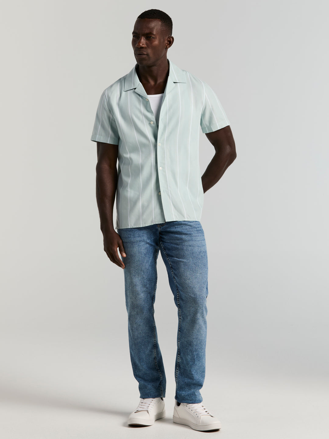 EcoVero™ Striped Camp Collar Shirt (Cloud Blue) 