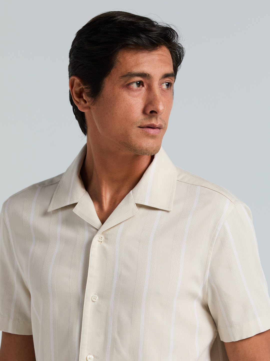 EcoVero™ Striped Camp Collar Shirt (Silver Birch) 
