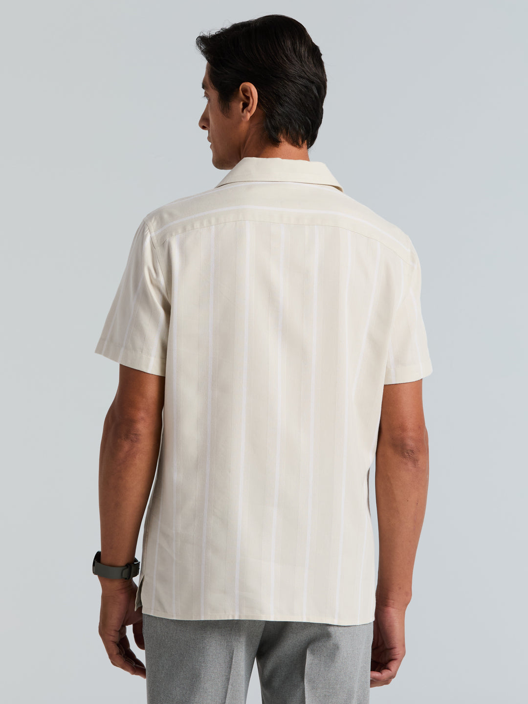 EcoVero™ Striped Camp Collar Shirt (Silver Birch) 