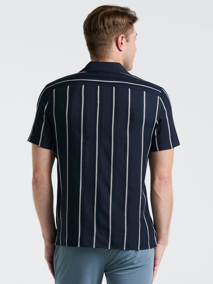 EcoVero™ Striped Camp Collar Shirt (Dark Sapphire)